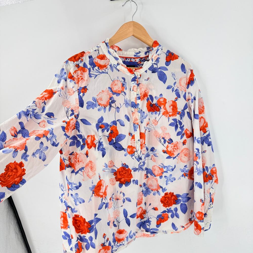 Talbots Floral Button Down Shirt White Blue Red XL Coastal Americana - Picture 6 of 6